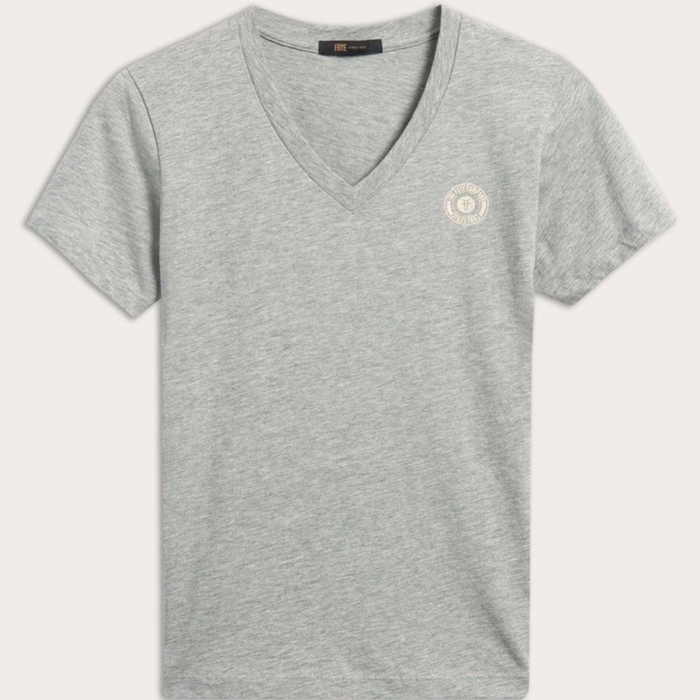 Frye Gray Classic V-Neck Logo Women’s Tee Shirt✨